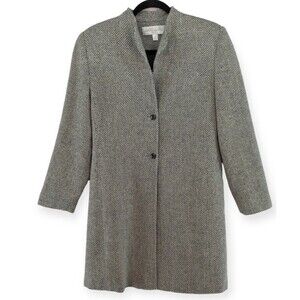 LARRY LEVINE Women's Size 10 Tweed Coat Knee Length 2 button Black Gray White